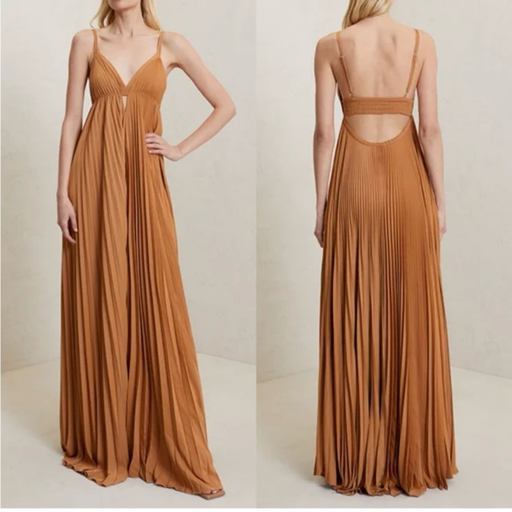 A.L.C. Camel Arianna Cutout Pleated Maxi Dress